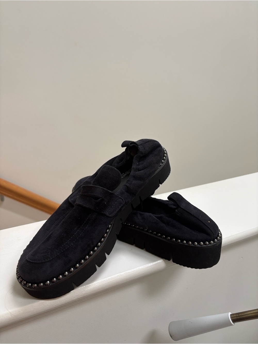 Black Suede Stud-Trim Slip-On Loafers for Women Kennel & Schmenger